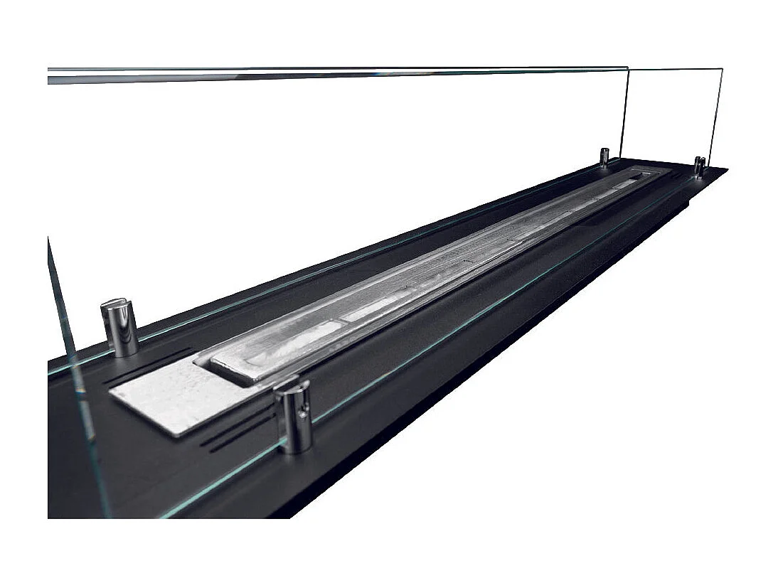 Brûleur de cheminée à bioéthanol en acier avec une vitre de 100 cm
