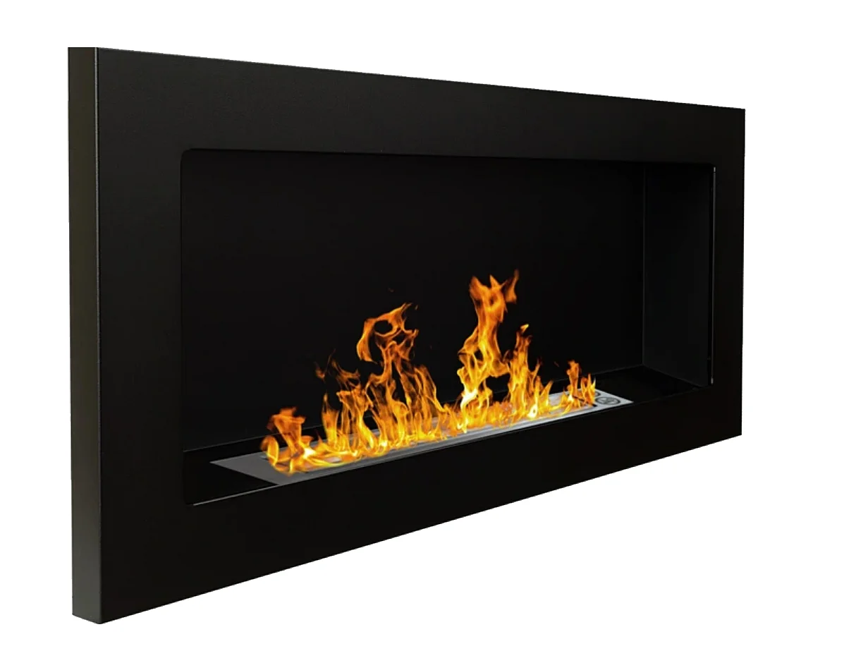 Biokominek ścienny lub do zabudowy Lucca Black, dł. 90 x gł. 12 x wys. 40