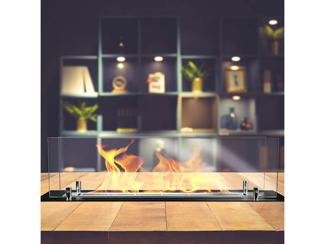 Bioethanol-Kaminbrenner aus Stahl mit 65 cm Glas