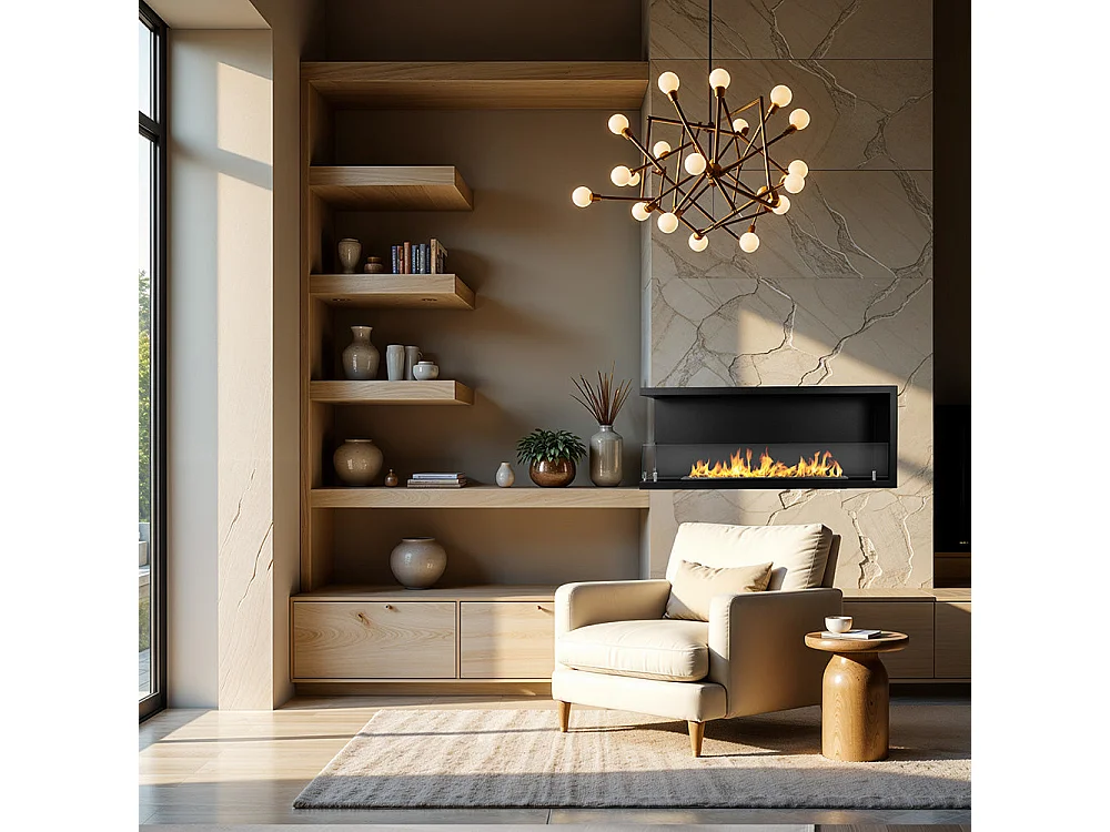 Cheminée d'angle intégrée au bioéthanol, bio-cheminée d'angle 120x45 SUTRI 120 SX