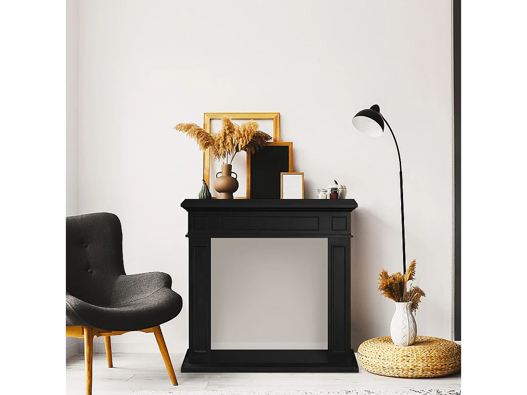 Jefferson openhaardomlijsting van zwart hout (W89,5xH90,5xD28)