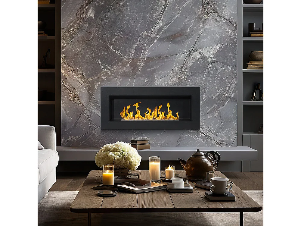 Cheminée murale bioéthanol Siena Black, L 90xP 12xH 40