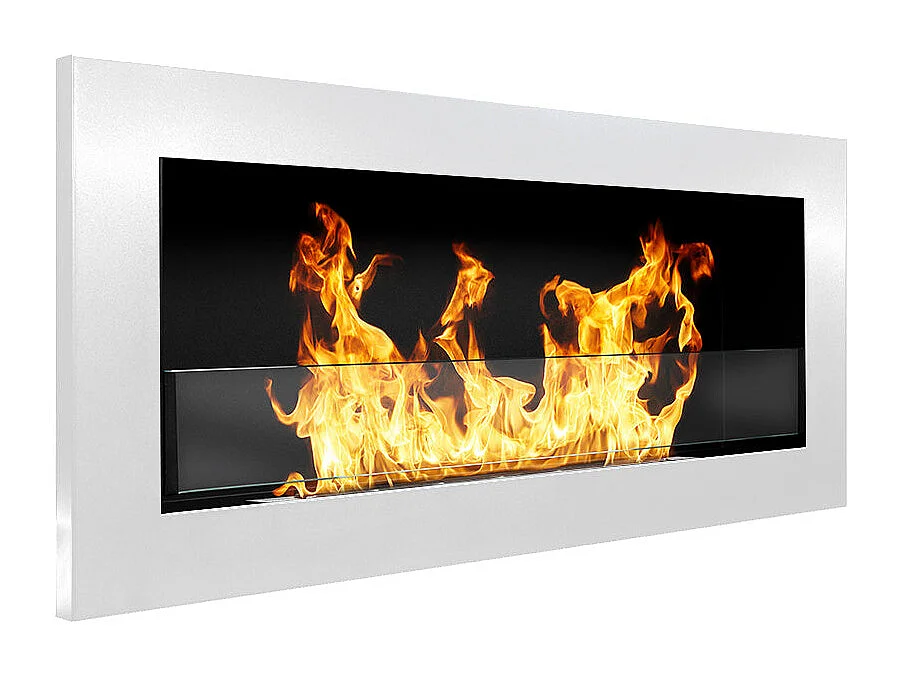 Cheminée à bioéthanol murale ou encastrable LivourneWhite, L 90xP 12xH 40 cm avec vitre
