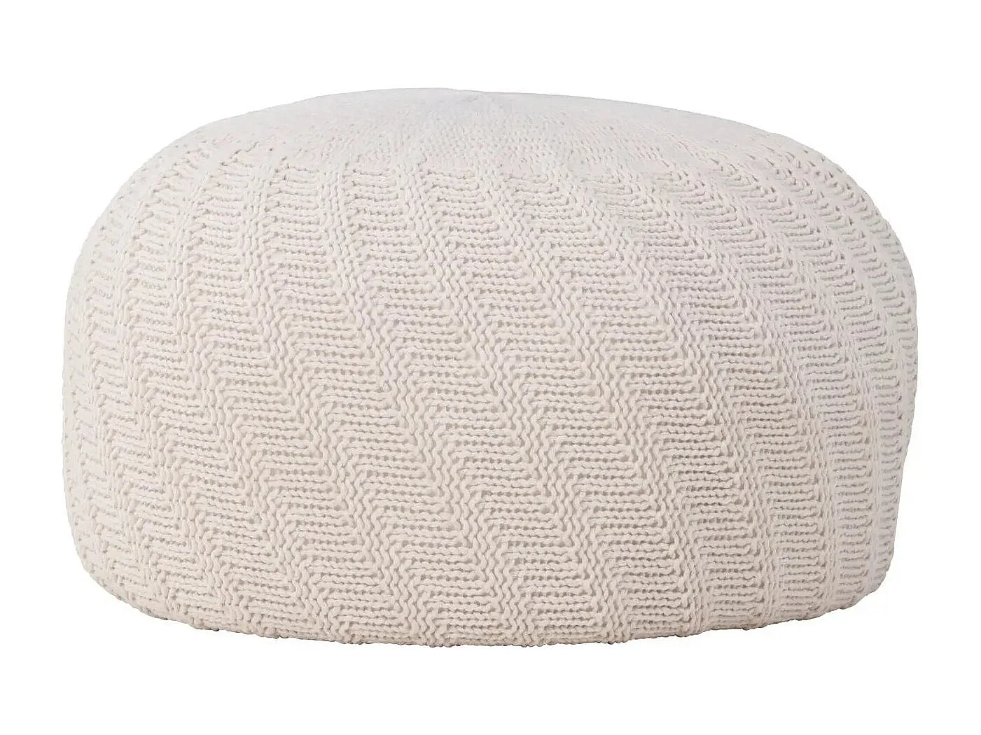 Pouf Effet Crochet "Ted" 60cm Blanc Cassé