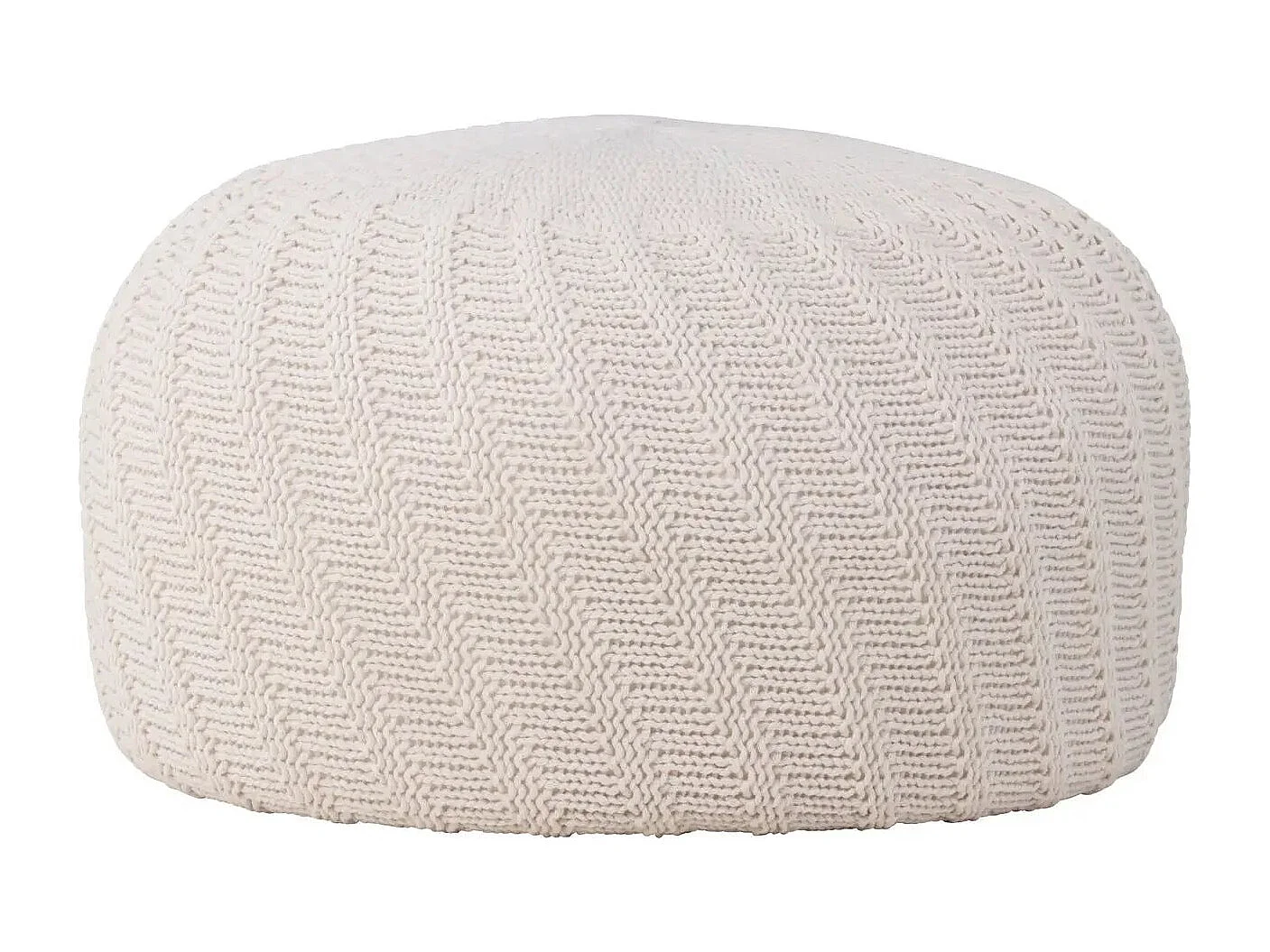 Pouf Effet Crochet "Ted" 60cm Blanc Cassé