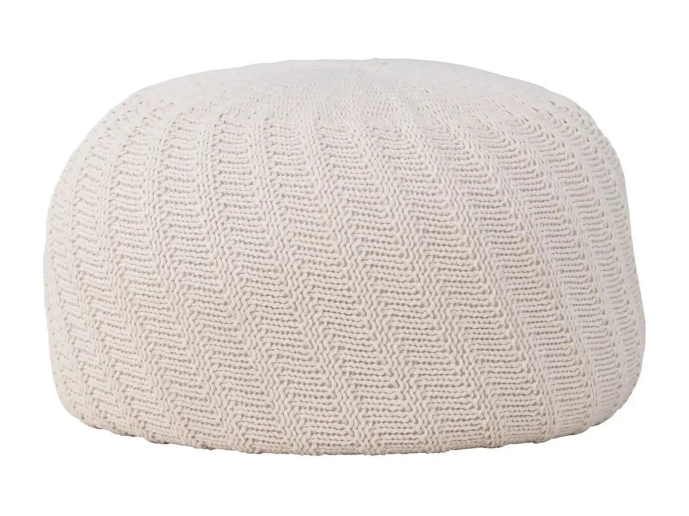 Pouf Effet Crochet "Ted" 60cm Blanc Cassé