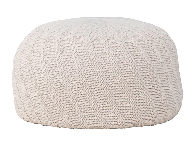 Pouf Effet Crochet "Ted" 60cm Blanc Cassé