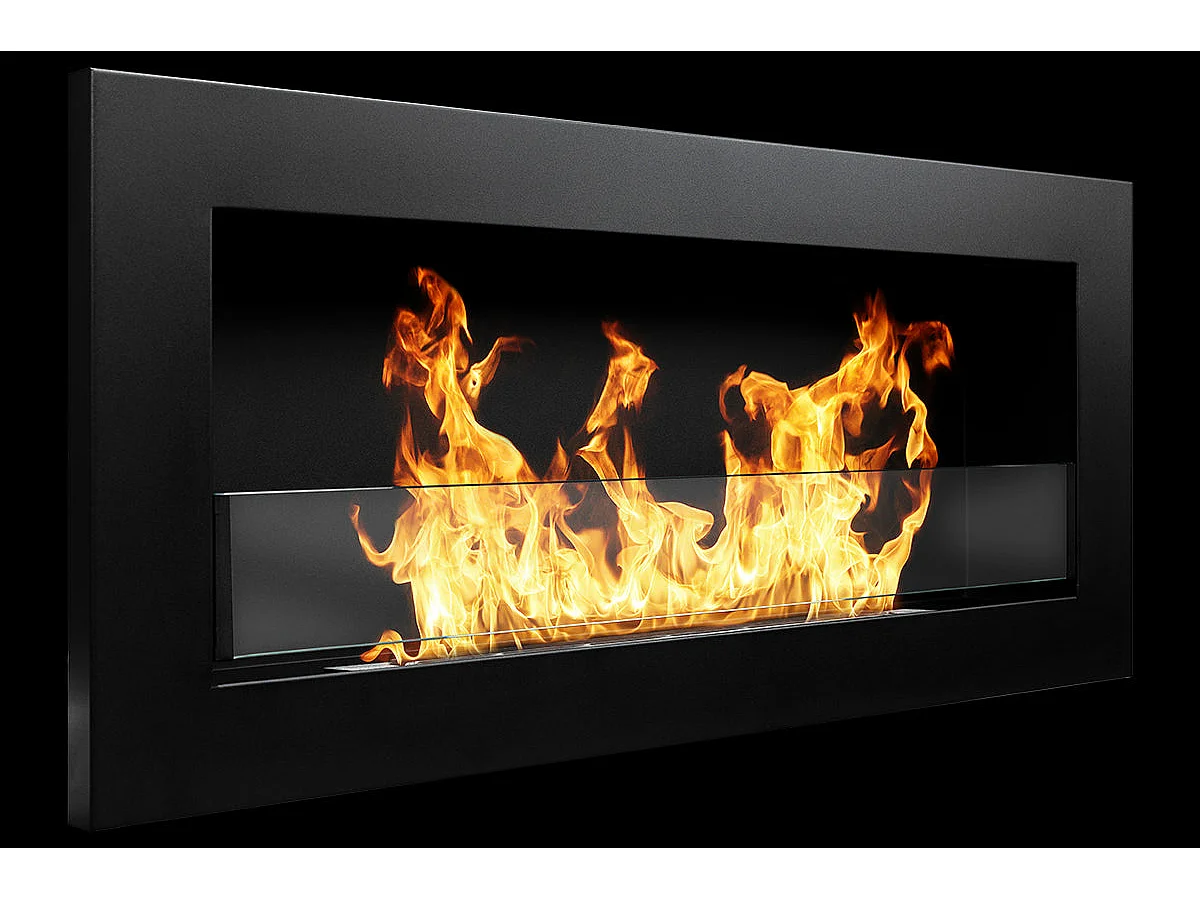 Cheminée à bioéthanol murale ou encastrable Livorno Black, L 90xP 12xH 40 cm avec vitre