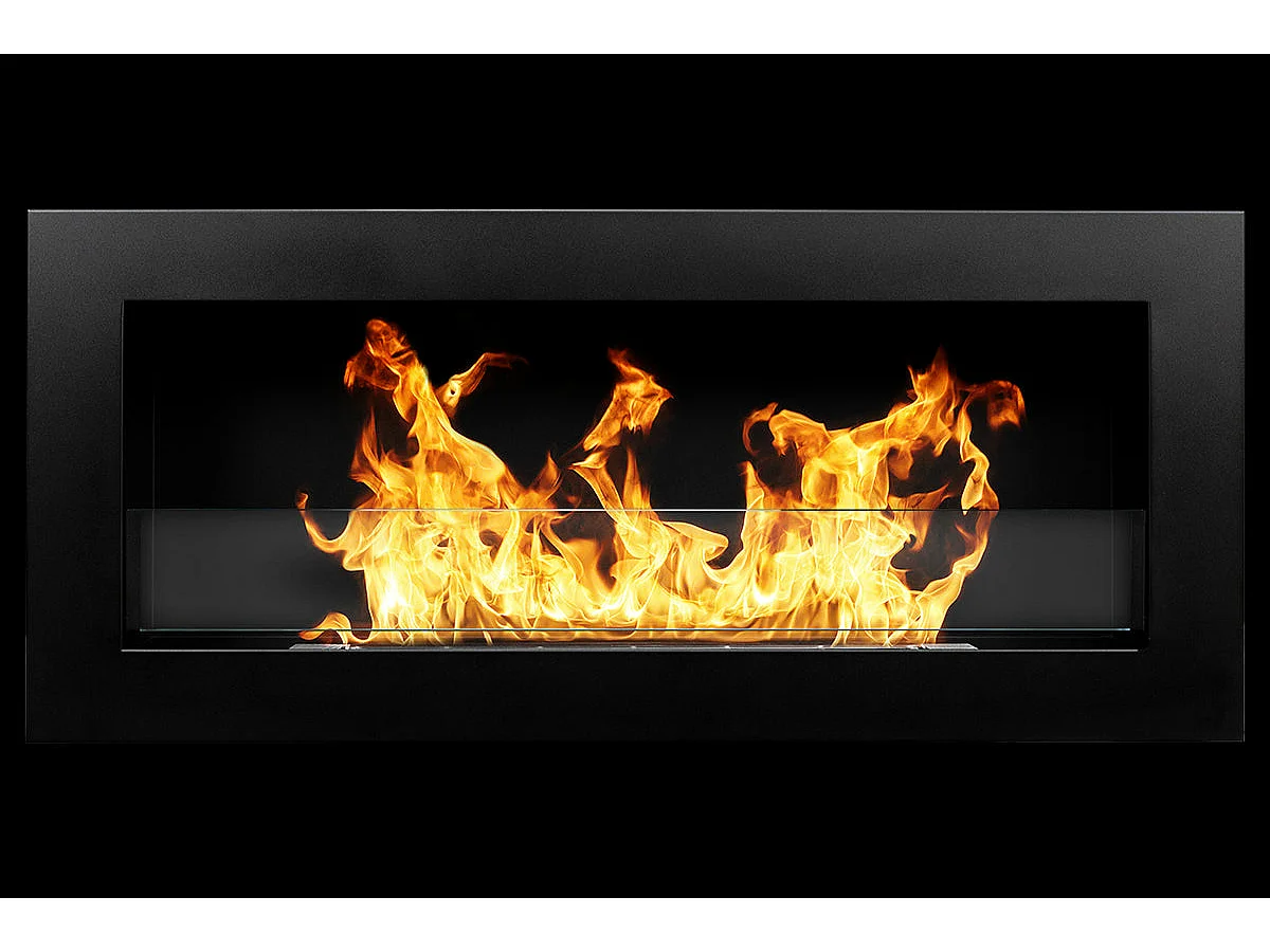Cheminée à bioéthanol murale ou encastrable Livorno Black, L 90xP 12xH 40 cm avec vitre