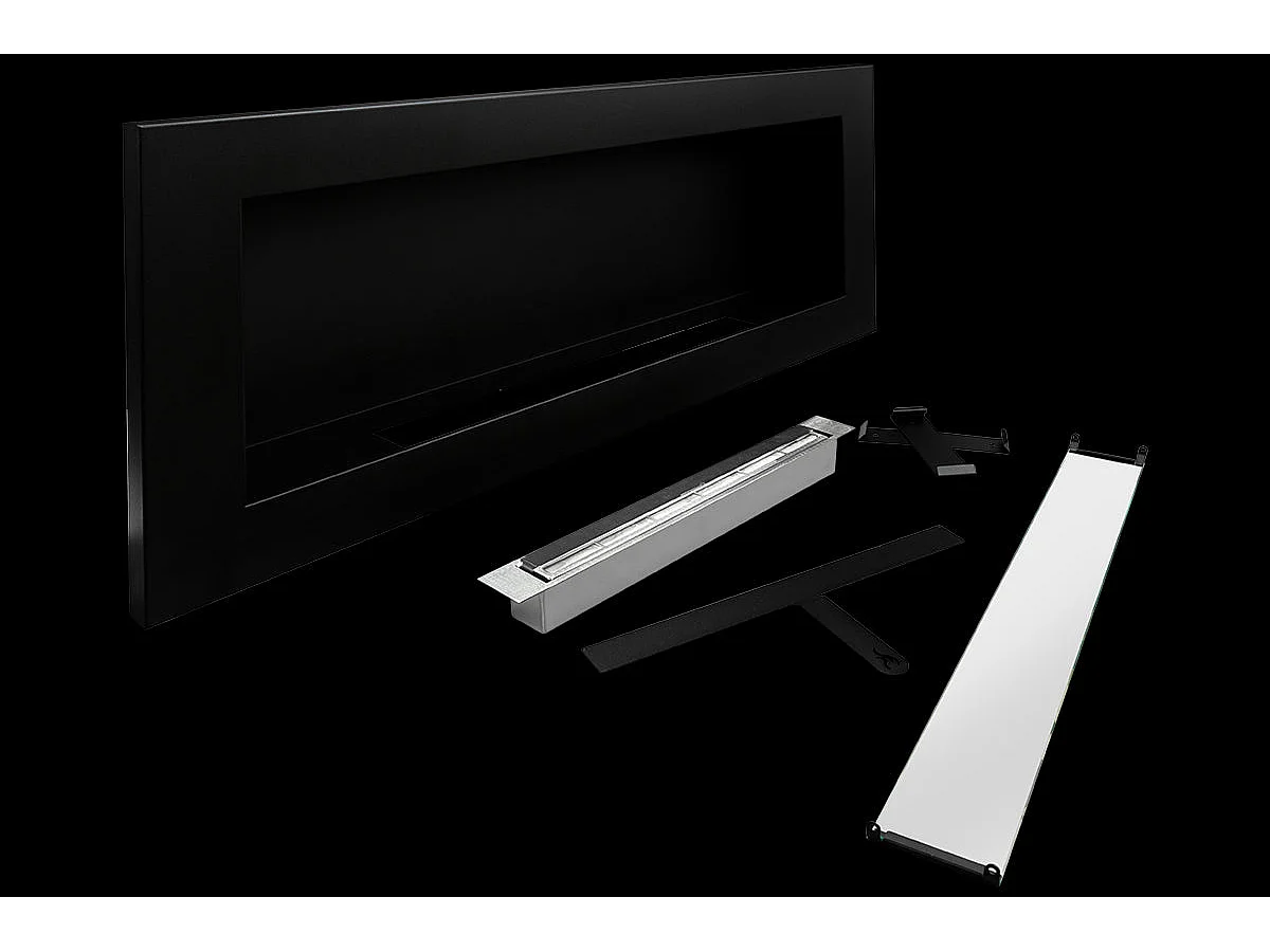 Cheminée à bioéthanol murale ou encastrable Livorno Black, L 90xP 12xH 40 cm avec vitre