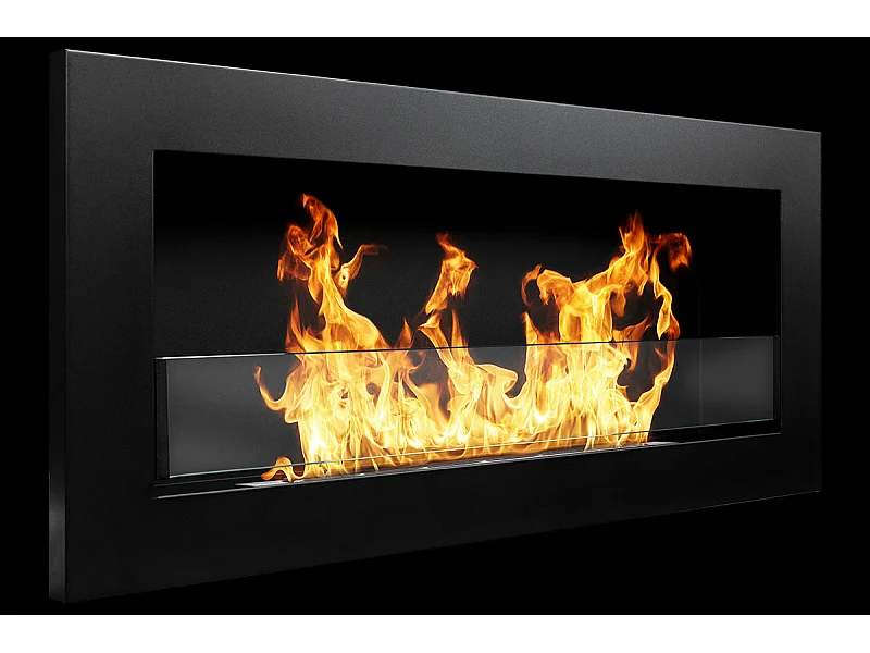 Cheminée à bioéthanol murale ou encastrable Livorno Black, L 90xP 12xH 40 cm avec vitre
