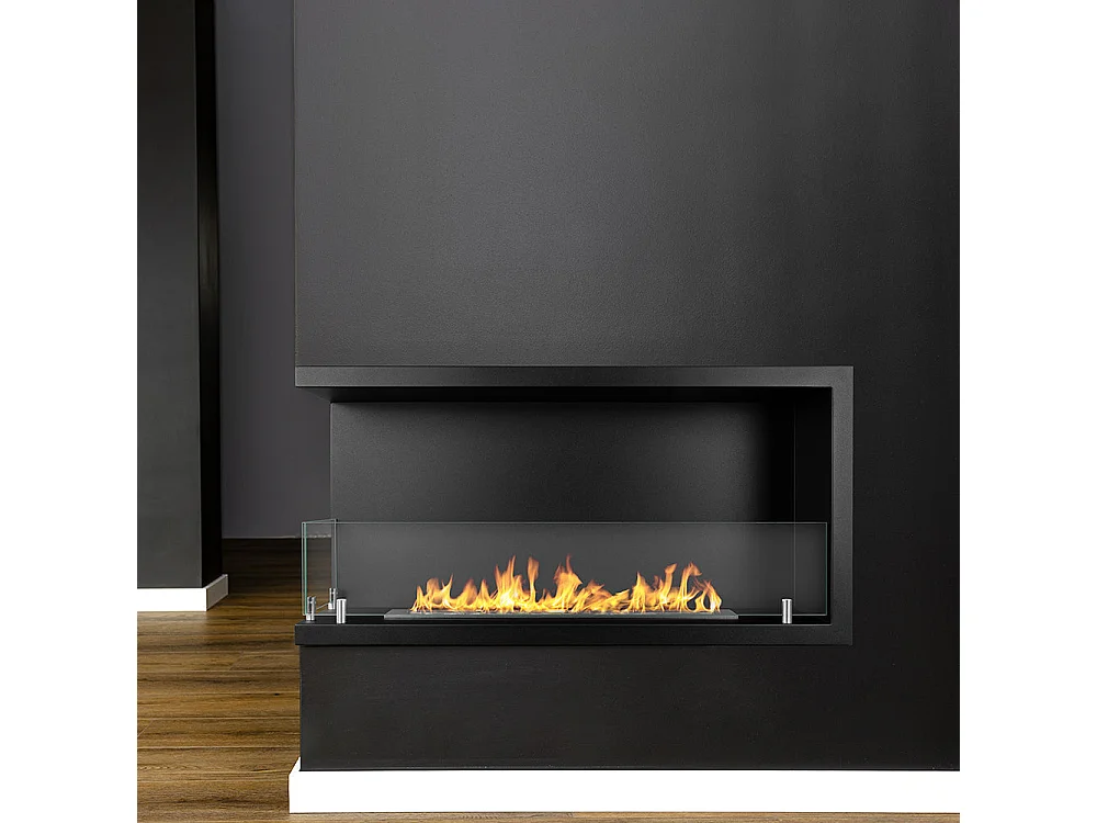 Cheminée d'angle intégrée au bioéthanol, biocheminée d'angle 90x45 SUTRI 90 SX