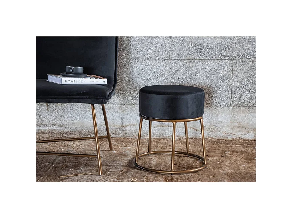 Venture Home Zwarte Fluwelen Poef Pippi - Modern Comfort & Elegant Design 45,5x46,5 cm