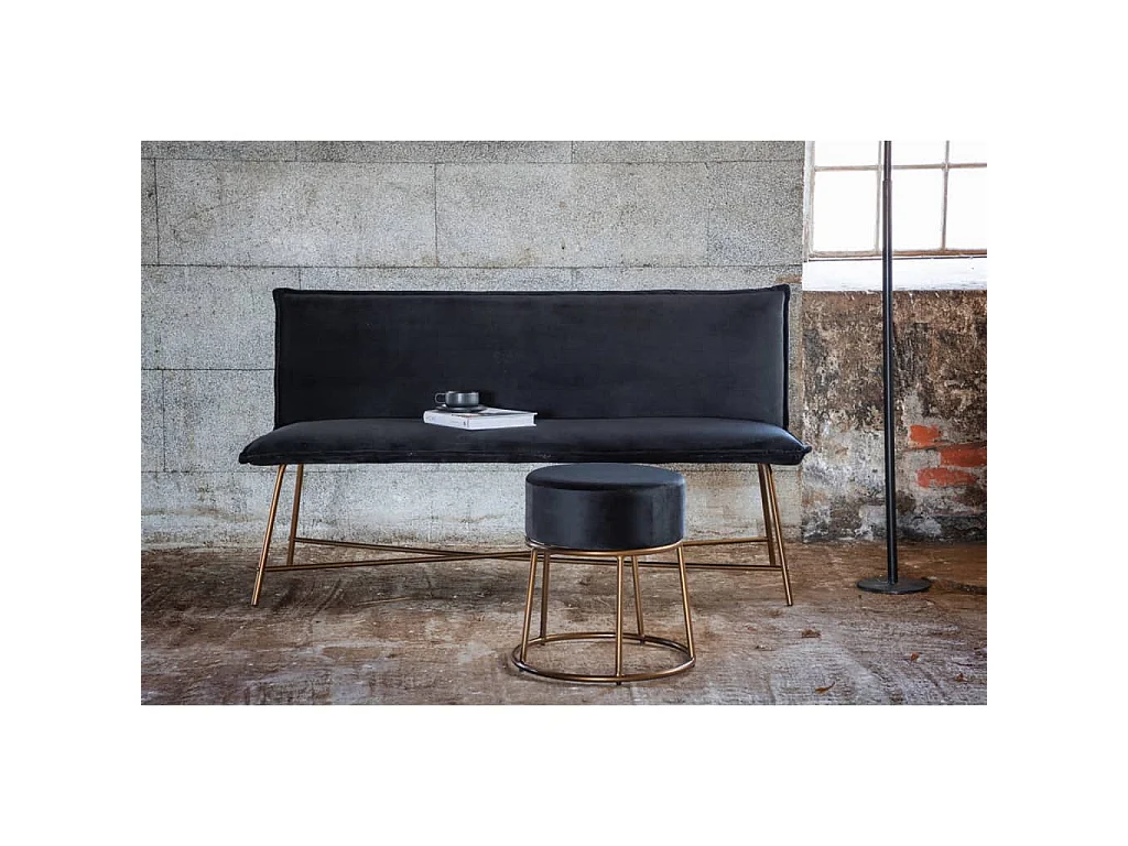 Venture Home Zwarte Fluwelen Poef Pippi - Modern Comfort & Elegant Design 45,5x46,5 cm