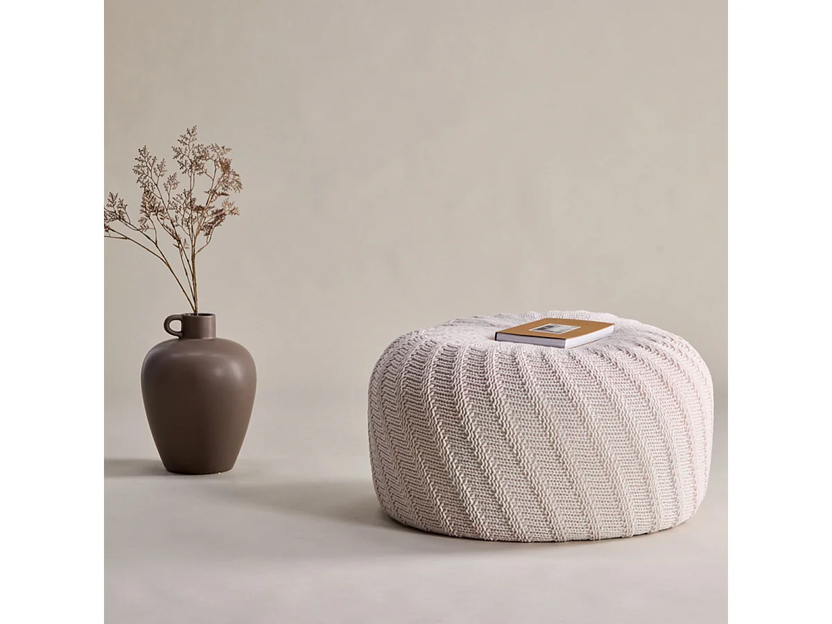 Pouf Rond Design "Ted" 45cm Blanc Cassé