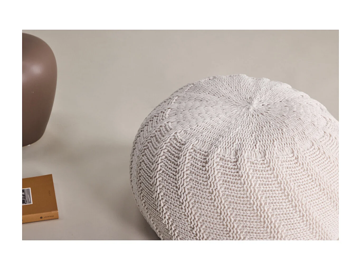 Pouf Rond Design "Ted" 45cm Blanc Cassé