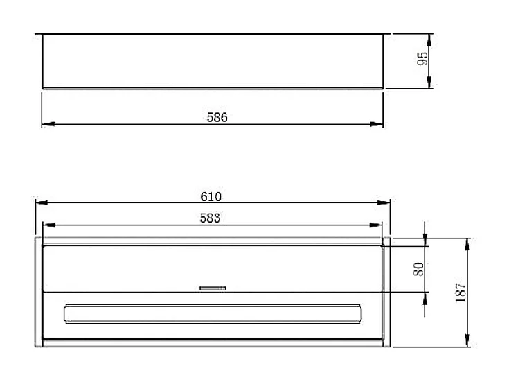 Brûleur de cheminée en acier inoxydable pour bioéthanol, 4,5 l, 61x18x9,5 cm