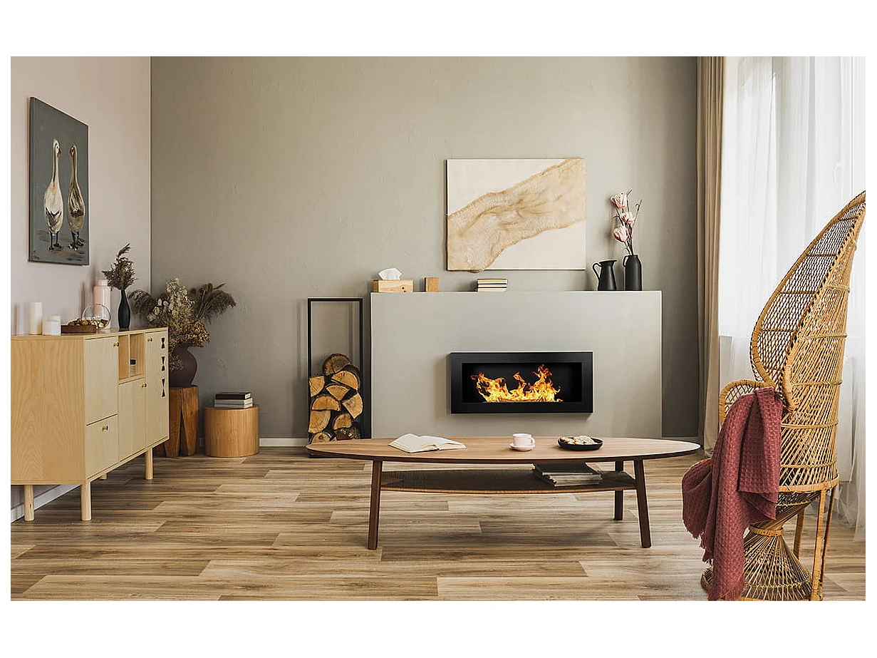 Lareira a bioetanol Lucca Black, para parede ou embutida, C 90 x L 12 x A 40