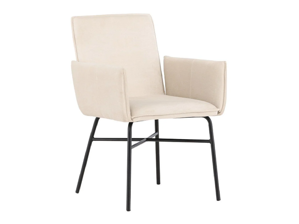 Sedia da pranzo Petra con braccioli, color beige velluto.