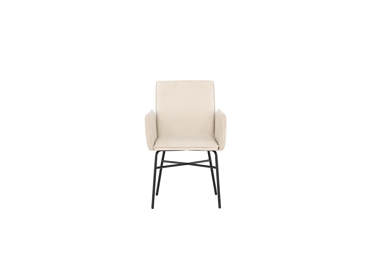 Sedia da pranzo Petra con braccioli, color beige velluto.