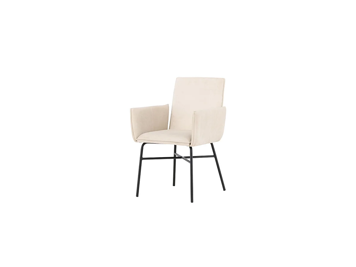 Sedia da pranzo Petra con braccioli, color beige velluto.