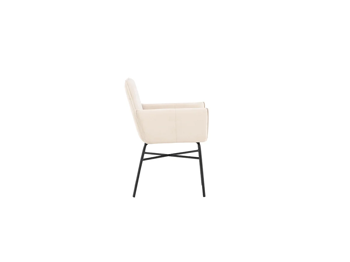 Sedia da pranzo Petra con braccioli, color beige velluto.