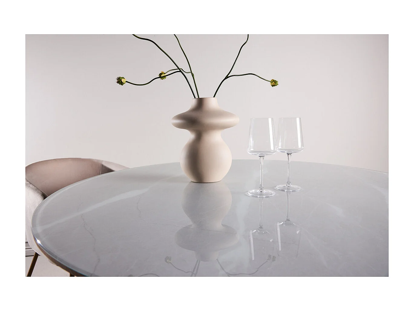Table à Manger en Verre "Haron" 120cm Blanc & Naturel
