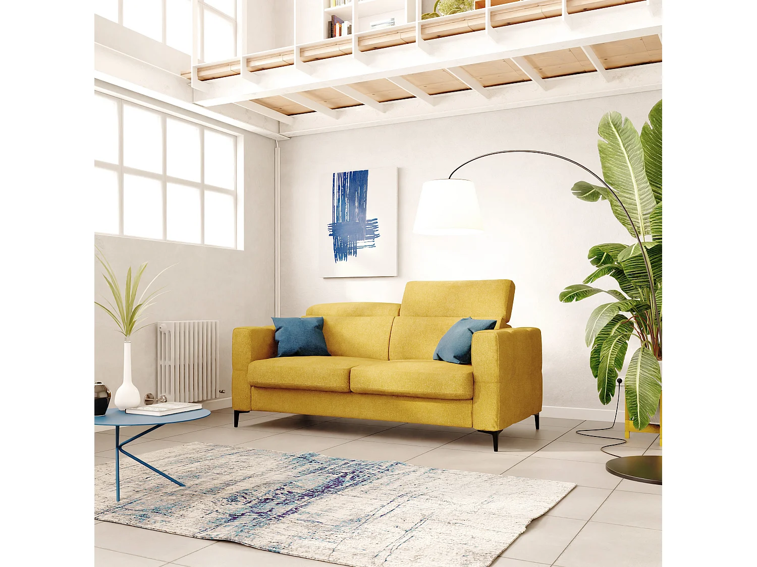 Gardenia Schlafsofa mit 18 cm hoher Matratze wasserfestem Stoff T02 178 cm (mat. 120x197) Blau