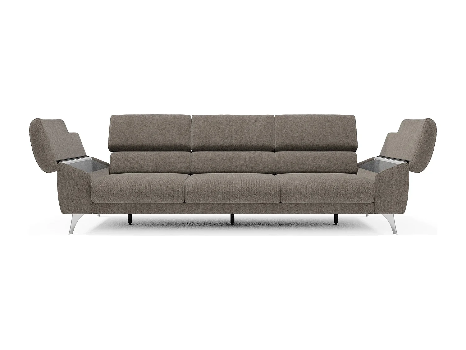 Donatello Sofa mit ausziehbaren Sitzen, Armlehnen mit Staufach aus abwaschbarem Stoff T23 265 cm Taupe