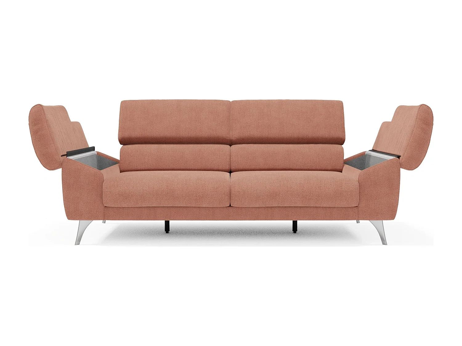 Donatello Sofa mit ausziehbaren Sitzen, Armlehnen mit Staufach aus abwaschbarem Stoff T23 183 cm Pfirsich