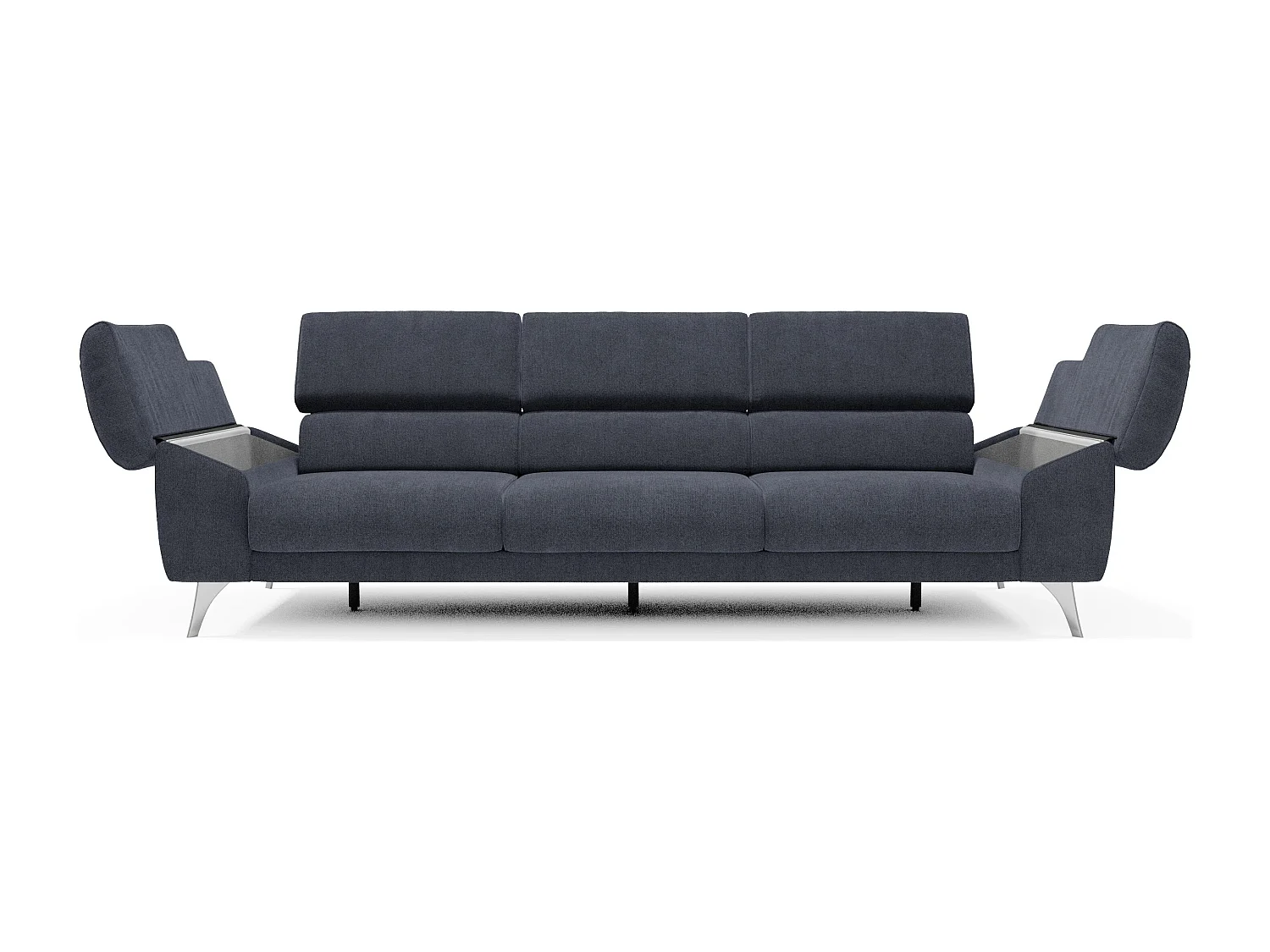 Donatello Sofa mit ausziehbaren Sitzen, Armlehnen mit Staufach aus abwaschbarem Stoff T23 265 cm schieferblau