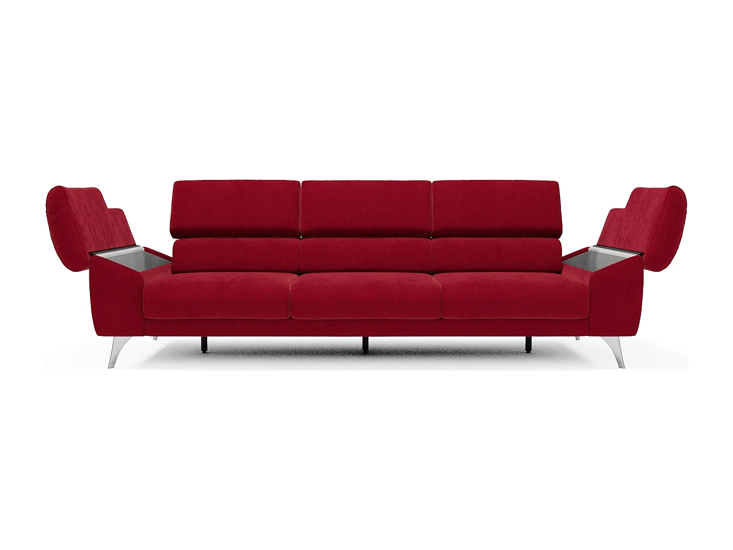 Donatello Sofa mit ausziehbaren Sitzen, Armlehnen mit Staufach aus abwaschbarem Stoff T23 265 cm Burgunder