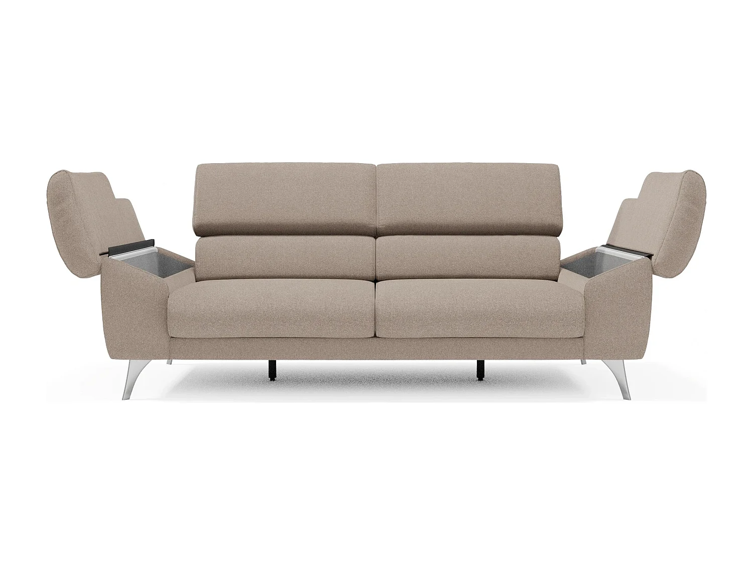 Donatello Sofa mit ausziehbaren Sitzen, Armlehnen mit Staufach aus abwaschbarem Stoff T23 213 cm Graubeige