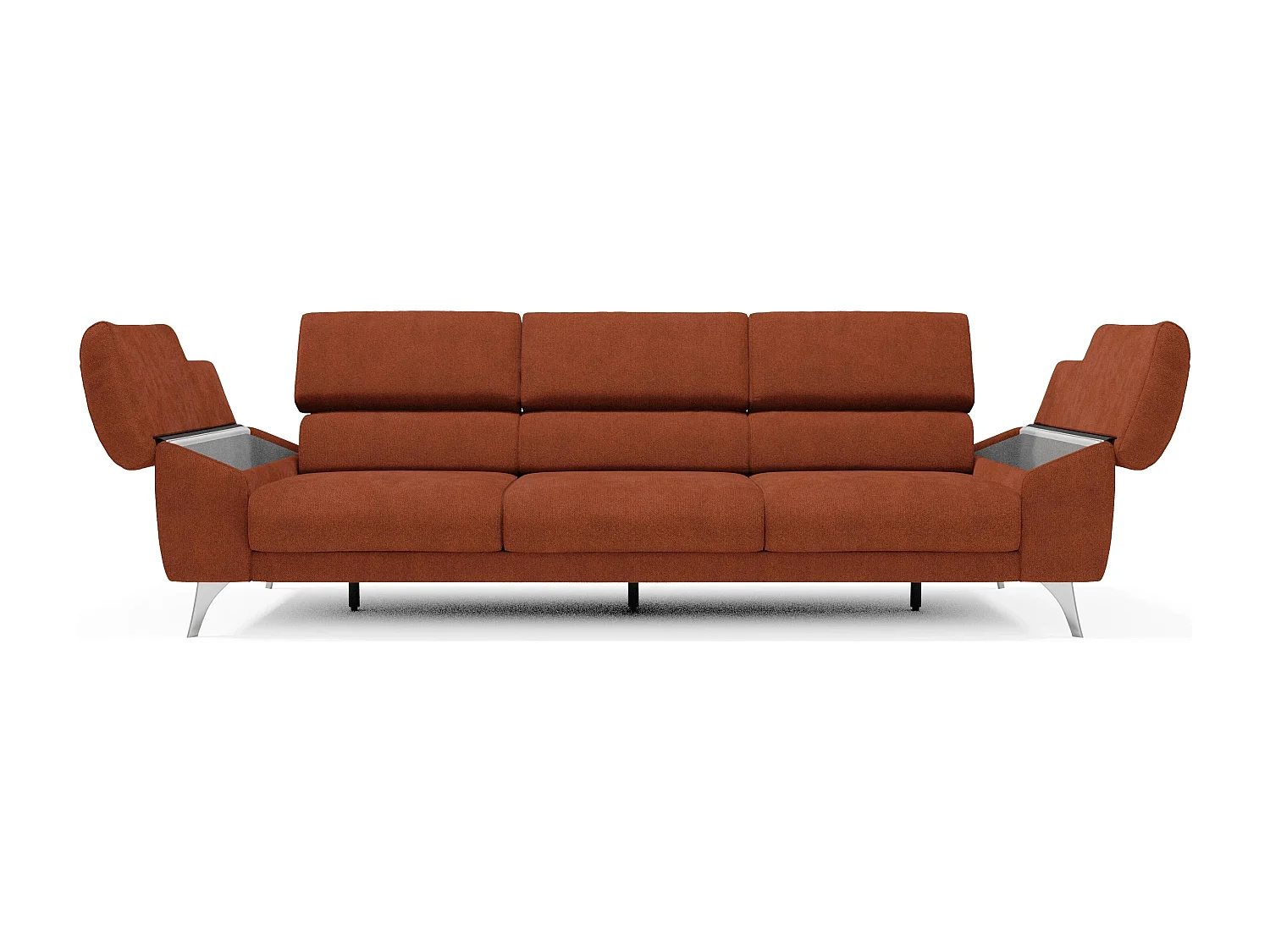 Donatello Sofa mit ausziehbaren Sitzen, Armlehnen mit Staufach aus abwaschbarem Stoff T23 265 cm Rostrot