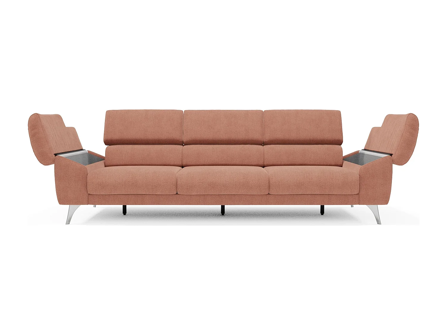 Donatello Sofa mit ausziehbaren Sitzen, Armlehnen mit Staufach aus abwaschbarem Stoff T23 265 cm Pfirsich