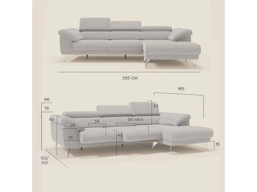 Donatello Sofa mit ausziehbaren Sitzen, Armlehnen mit Staufach aus abwaschbarem Stoff T23 265 cm Pfirsich
