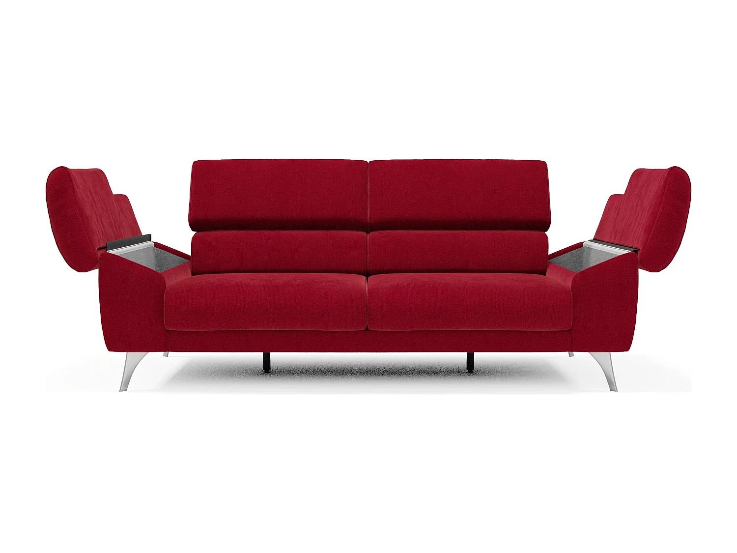 Donatello Sofa mit ausziehbaren Sitzen, Armlehnen mit Staufach aus abwaschbarem Stoff T23 213 cm Burgunder