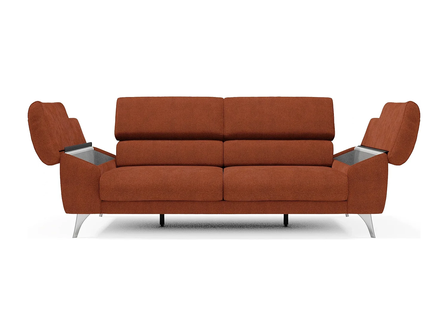 Donatello Sofa mit ausziehbaren Sitzen, Armlehnen mit Staufach aus abwaschbarem Stoff T23 183 cm Rostrot