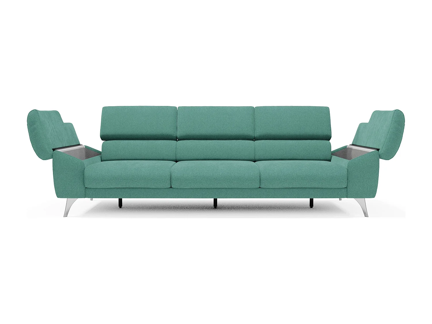 Donatello Sofa mit ausziehbaren Sitzen, Armlehnen mit Staufach aus abwaschbarem Stoff T23 265 cm Aquamarin