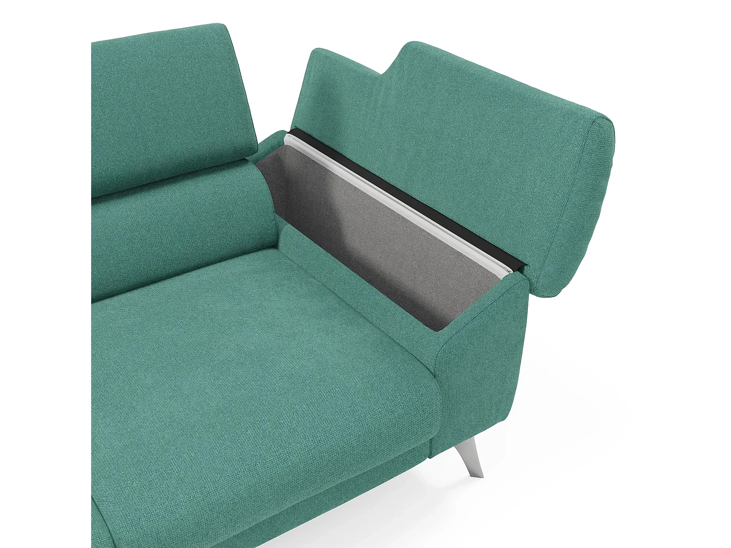 Donatello Sofa mit ausziehbaren Sitzen, Armlehnen mit Staufach aus abwaschbarem Stoff T23 265 cm Aquamarin