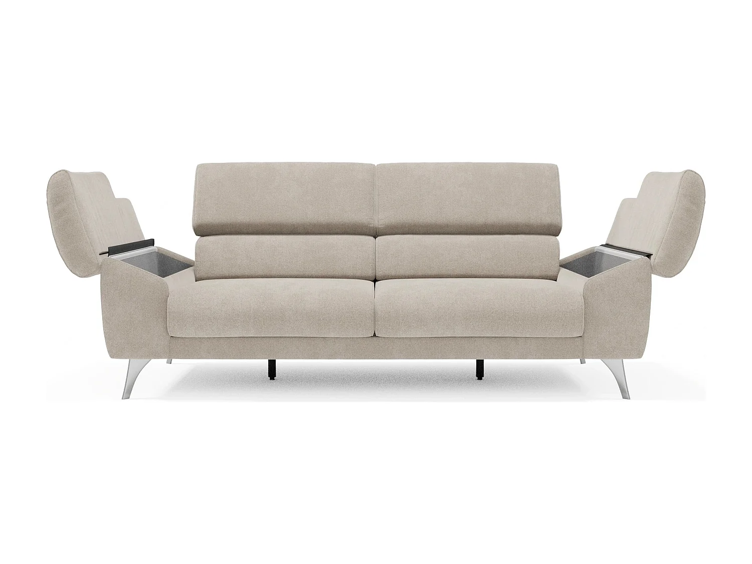 Donatello Sofa mit ausziehbaren Sitzen, Armlehnen mit Staufach aus abwaschbarem Stoff T23 213 cm Creme