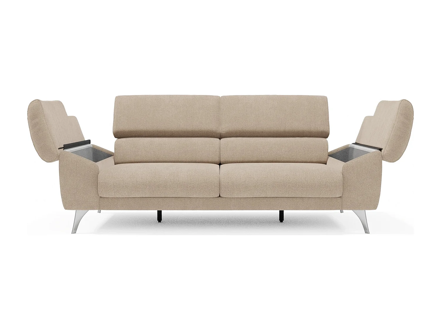 Donatello Sofa mit ausziehbaren Sitzen, Armlehnen mit Staufach aus abwaschbarem Stoff T23 213 cm Beige
