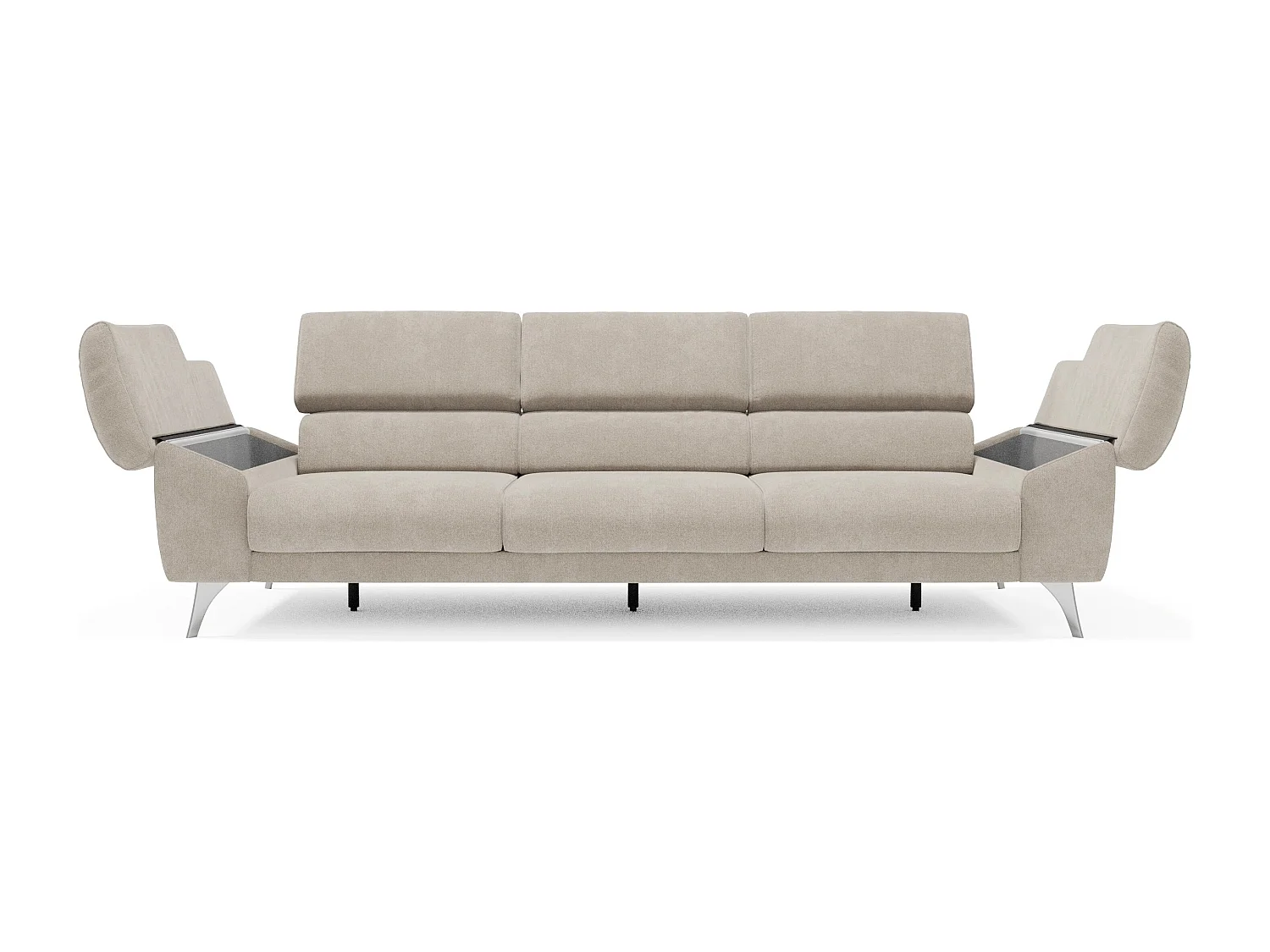 Donatello Divano con 3 sedute allungabili braccioli contenitore e poggiatesta reclinabili in tessuto smacchiabile T23 265 cm panna