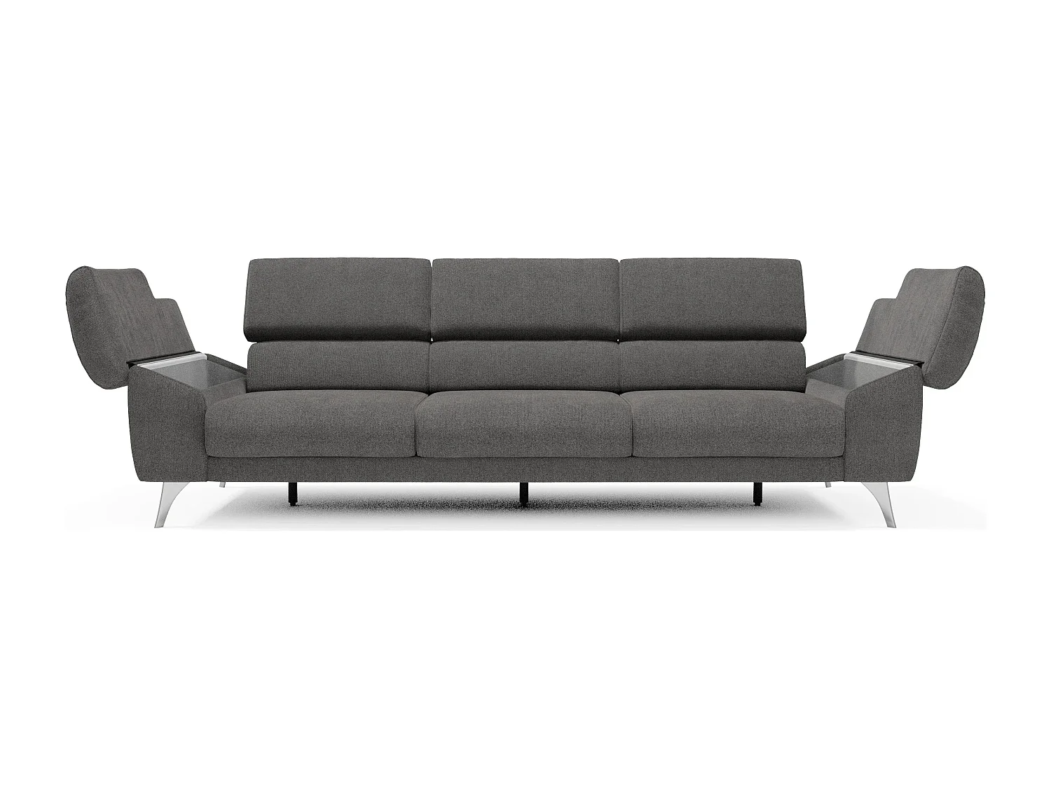 Donatello Sofa mit ausziehbaren Sitzen, Armlehnen mit Staufach aus abwaschbarem Stoff T23 265 cm Anthrazit