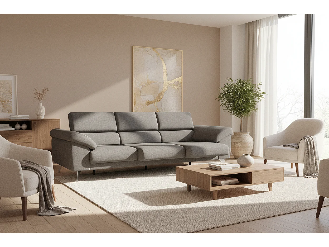 Donatello Sofa mit ausziehbaren Sitzen, Armlehnen mit Staufach aus abwaschbarem Stoff T23 265 cm Anthrazit