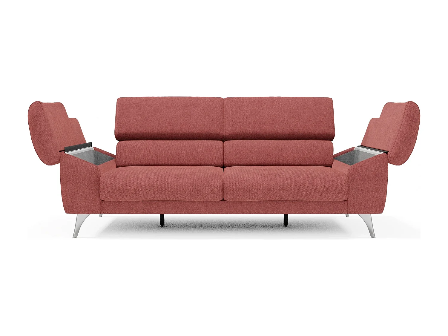 Donatello Sofa mit ausziehbaren Sitzen, Armlehnen mit Staufach aus abwaschbarem Stoff T23 213 cm Kirschrot