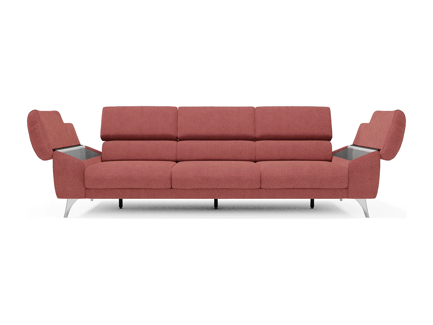 Donatello Sofa mit ausziehbaren Sitzen, Armlehnen mit Staufach aus abwaschbarem Stoff T23 265 cm Kirschrot