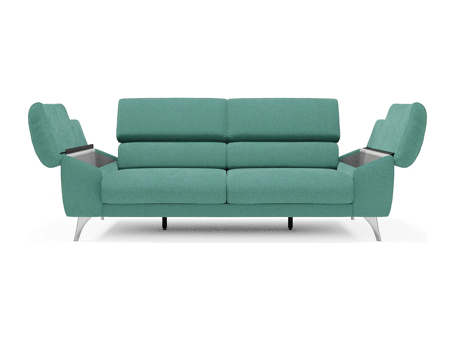 Donatello Sofa mit ausziehbaren Sitzen, Armlehnen mit Staufach aus abwaschbarem Stoff T23 183 cm Aquamarin