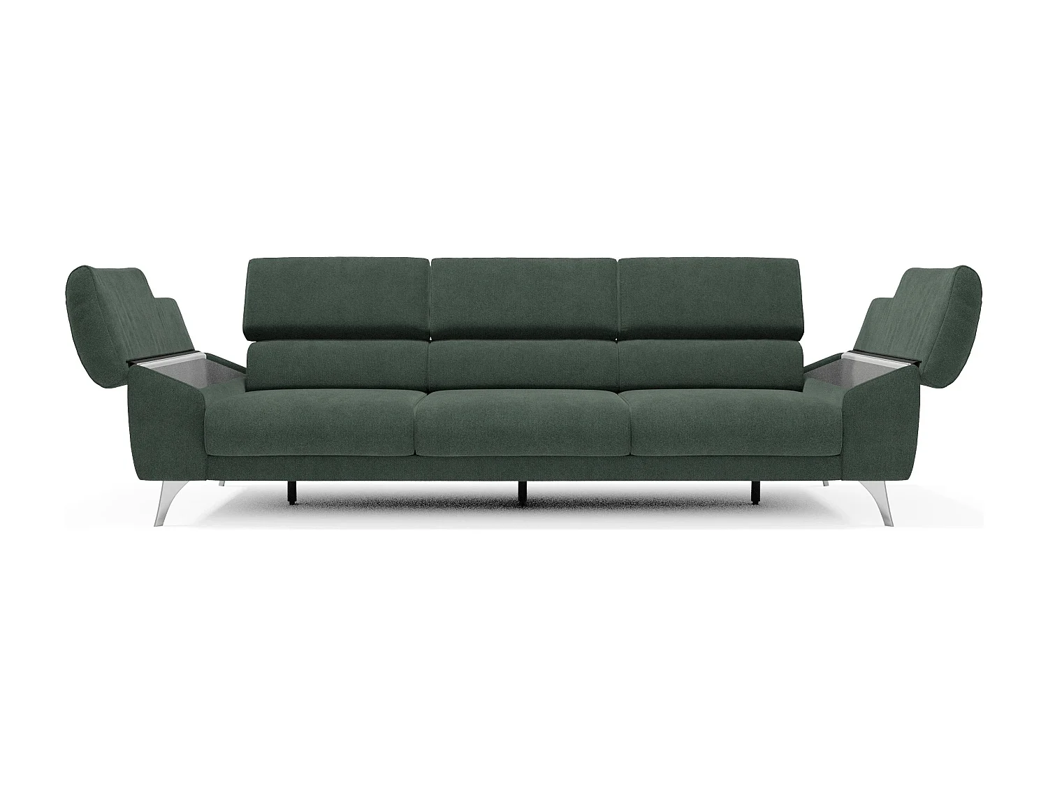 Donatello Sofa mit ausziehbaren Sitzen, Armlehnen mit Staufach aus abwaschbarem Stoff T23 265 cm Grün