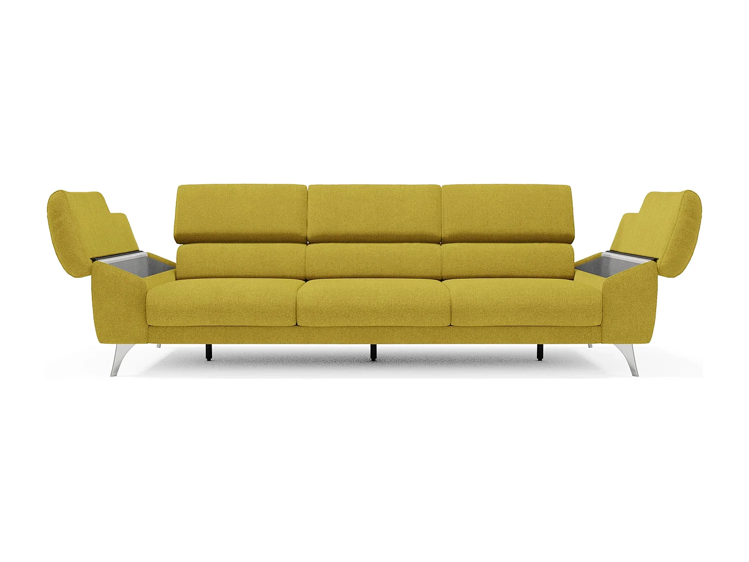 Donatello Sofa mit ausziehbaren Sitzen, Armlehnen mit Staufach aus abwaschbarem Stoff T23 265 cm Gelb